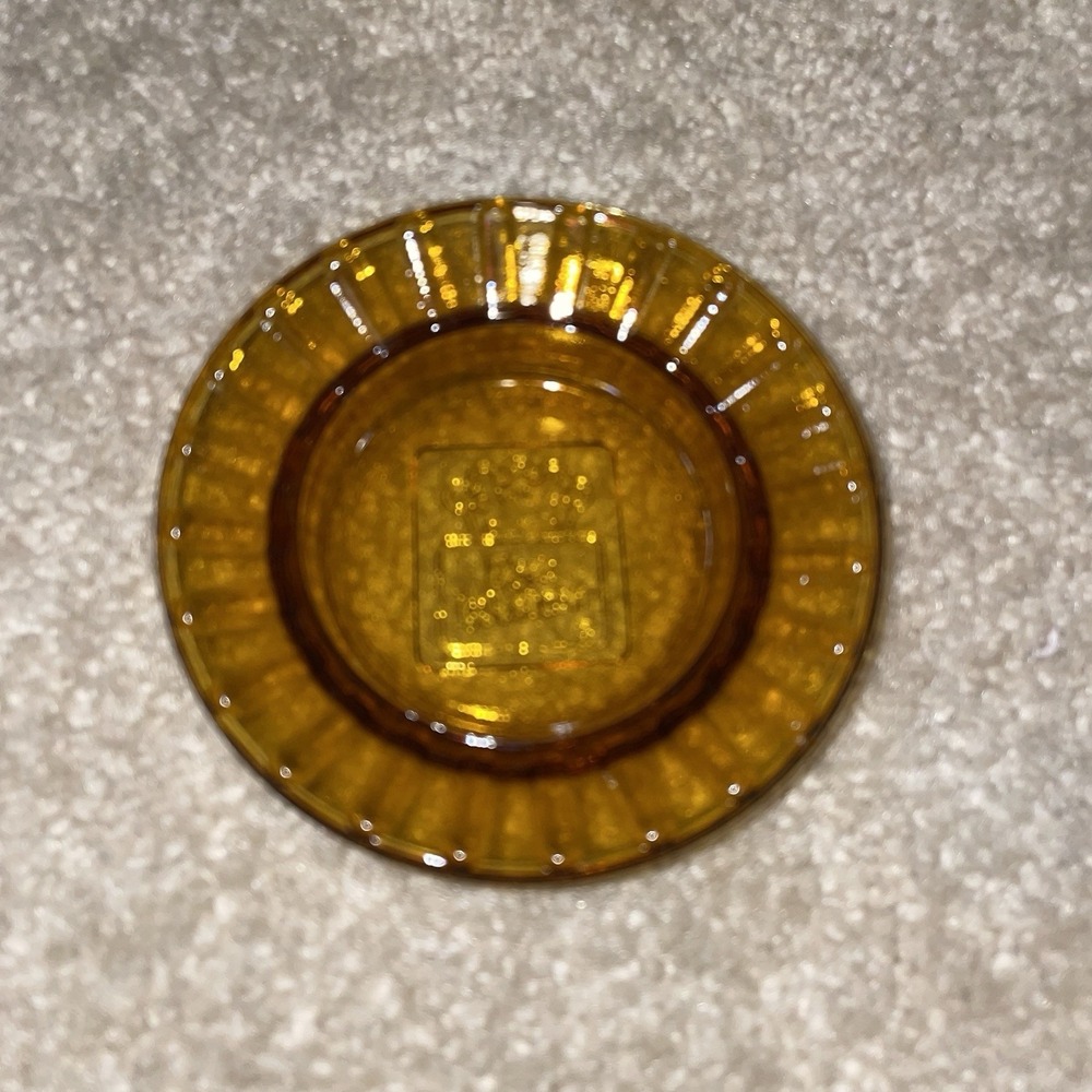 Vintage Best Western Amber‎ Glass Ashtray Round Ribbed Crown Logo Gold Honey
